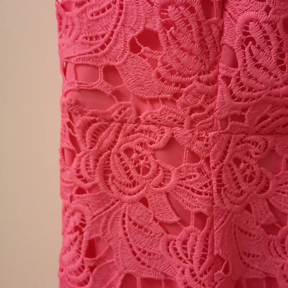 NWT, Marina Hot Pink Lace Halter Dress - Picture 6 of 12